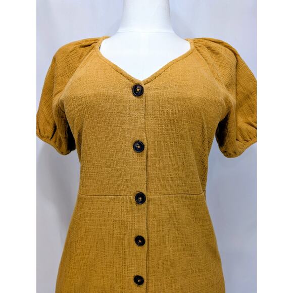 Madewell Texture & Thread Puff Sleeve Button Front Mini Dress Mustard Size S - Picture 2 of 8